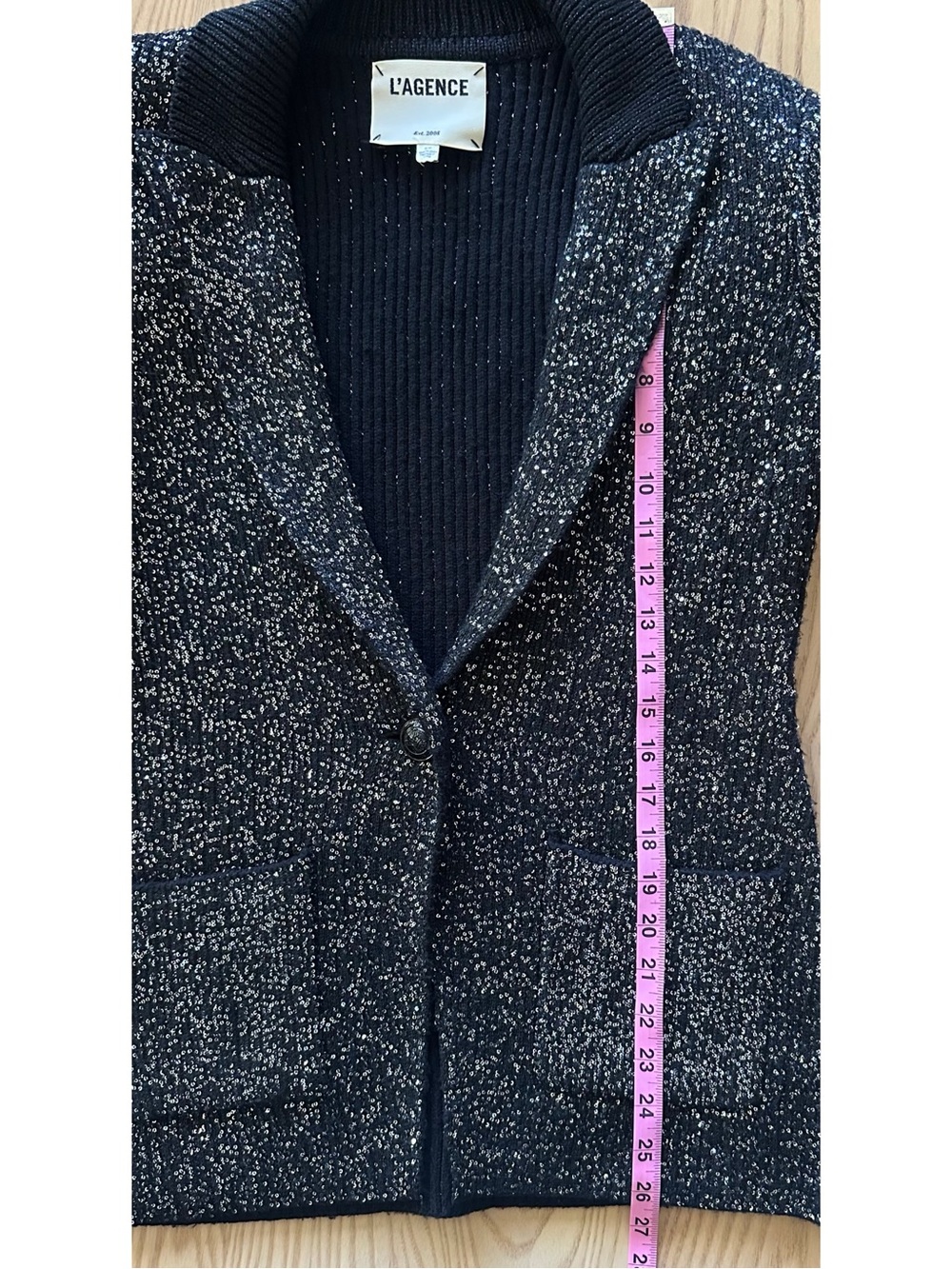 L’AGENCE Leonora Sequin Knit Sweater Blazer in Black - Gorgeous! - Picture 12 of 12